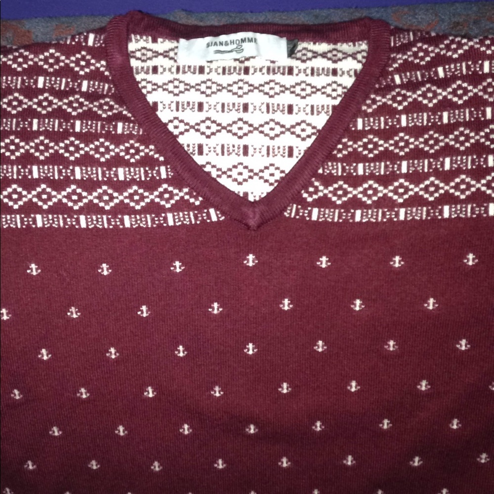 Maroon v-neck anchor sweater